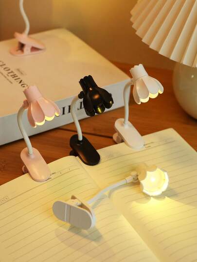 1pc Adjustable Angle Bell-Shaped LED Book Light With Clip, Desktop Decor Lamp, Eye-Caring Reading Light, Battery Included
