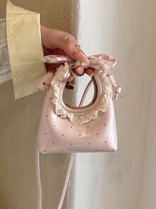 Korean Style Cute Mini Lace Dumpling Bag, New Versatile Girl's Ins Style Niche Handheld Shoulder Crossbody Bag - Pink - View 8