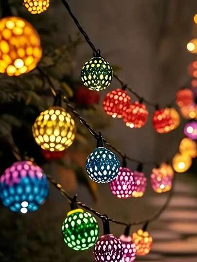 1个20/30颗LED摩洛哥球形太阳能灯串，8种照明模式，防水悬挂式花环灯笼灯，适用于户外/室内/节日/花园装饰