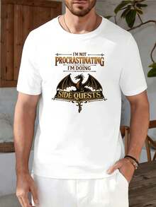 Maglietta SideQuest con grafica del drago da gamer, in cotone premium, girocollo, vestibilità ampia e comoda, con stampa grafica unica. - Bianco - Visualizzare 1