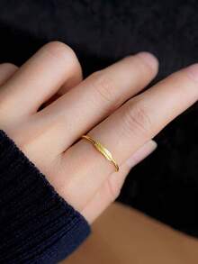 BALMORA 1pc Minimalist S925 Sterling Silver Leaf Ring, Ultra-Thin Leaf Design Ring, Suitable For Women's Daily, Commute And Party Wear - Gold - View 2