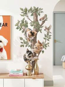 1pc Removable Wall Sticker For Kids Room, Tree With Cats, Fresh Leaf Wall Decor - 48016-leaf Gap - View 5