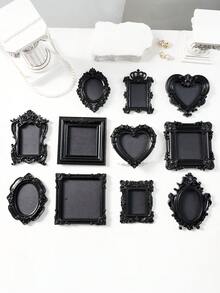 1件裝黑色歐式3D花卉圖案裝飾掛框，樹脂材質手工彩繪DIY牆飾掛飾，照片裝飾相框，洛可可牆掛框，浮雕框，不規則框，軟裝飾框，適用於居家、聚會、派對、節日慶祝等牆面裝飾道具，居家照片裝飾展示與攝影道具裝飾 - 黑色 - 查看 5