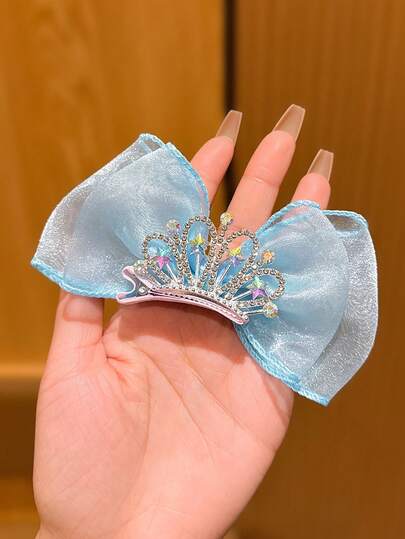 1pc Blue Bow Crown Hair Clip, Sweet Style Hair Accessory Suitable For Daily Use