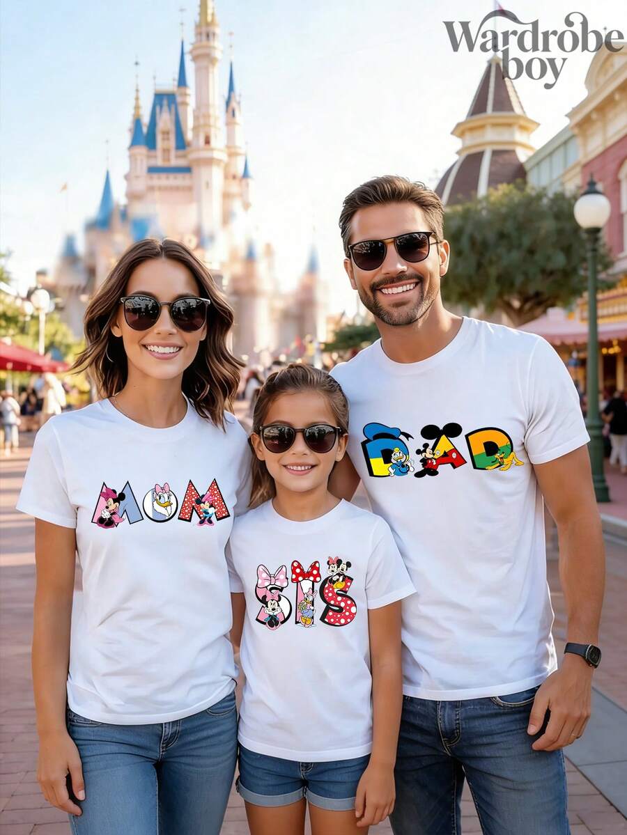 Disney 1PC Authorized Short Sleeved Printed T-Shirt, Cartoon MIQI Family Pattern Short Sleeved Family Printed T-Shirt, Perfect For Family Outings And Vacations. This Is A New 2026 Short Sleeved T-Shirt, An Ideal Choice For Mother's Day, Suitable For Both Men And Women. Made Of High-Quality Pure Cotton, Comfortable And Breathable All Year Round. Exquisite Design Is The Preferred Gift - 男人 - 查看 1