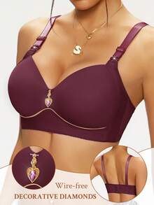 1件装女士无钢圈无缝舒适可调节肩带性感内衣 - 酒紅色 - 查看 1