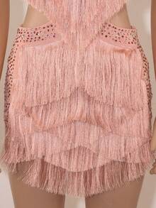Bộ jumpsuit nữ Latin màu hồng đính đá lấp lánh, cổ chữ V sâu, kiểu yếm, cổ hình trái tim. Thích hợp cho tiệc tốt nghiệp/dạ hội mùa hè, tiệc cocktail sang trọng. - Màu Hồng baby - Xem 2