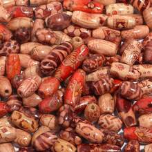 100颗木色桶形印花天然木散珠，孔径：3毫米，适用于DIY珠宝制作 - 彩色 - 查看 2