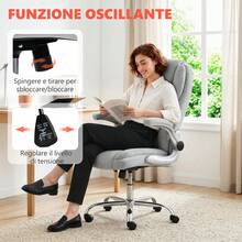 HOMCOM Ergonomic Office Chair With Padded Folding Armrests, Swivel Padded Desk Chair In Printed Velvet, Rocking Function, Multi-Cushion, High Back, Adjustable Height, Cream - Light Grey - View 8