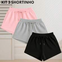 kit 3 short rosa/preto/cinza