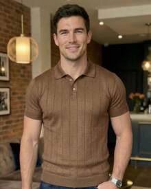 Men's Casual Polo Shirt, Short-Sleeved Knit Top, Elegant Style - trắng - Xem 8