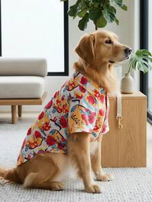 夏季狗狗休闲衬衫 - 透气轻便的狗狗夏季服装，适合小型、中型和大型犬，全印花狗狗服装 - 沙滩风图案 - 彩色 - 查看 5