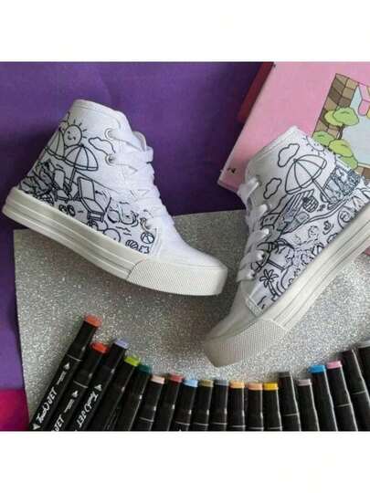 Tênis Botinha Infantil Ursinho Bobie C/Telinha Branca P/Colorir Gods Meninas Meninos Cano Alto Use sua Imaginação 27 ao 36