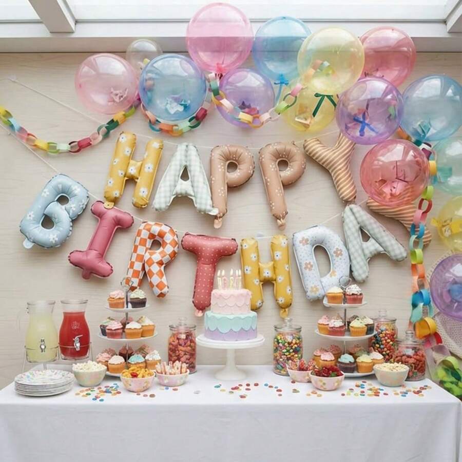 13件套马卡龙图案生日快乐气球套装，包含16英寸生日快乐字母铝箔气球，适用于生日派对、生日快乐英文字母装饰、马卡龙主题、家庭派对场景装饰、生日快乐、生日装饰派对用品、拍照等。 - 彩色 - 查看 1