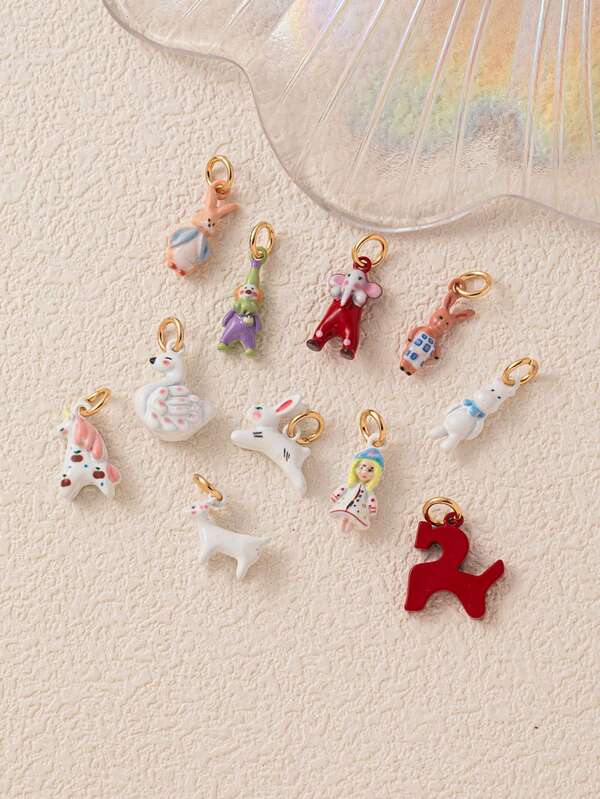 1pc Summer "Fairy Tale" Series Pendant, Painted Cartoon Style, Enamel Drip Craft, 14k Gold Copper Plated, Suitable For DIY Jewelry Making Accessories, Such As Bracelets, Anklets, Necklaces, Body Chains, Etc.