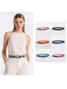 1 chiếc thắt lưng nữ khóa tròn họa tiết da rắn neon, phong cách Y2K mùa hè thường ngày, hàng có sẵn, kiểu dáng thời trang Âu Mỹ. - Thắt lưng khóa tròn in họa tiết da rắn - Xem 12