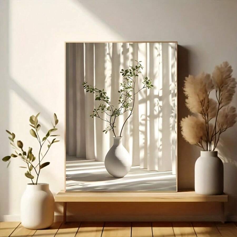 1pc Modern Abstract Vase & Plant Canvas Art Print - Frameless Canvas Poster, Minimalist Decor For Living Room, Bedroom, Kitchen, Hallway - Adds Elegance & Style, Living Room Decor Modern Canvas Print - 222 - View 1