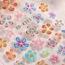 5D Embossed Gradient Floral Nail Stickers, Includes Self-Adhesive Leopard Print, Lily, Hibiscus, Butterfly Patterns, Suitable For Decorating Acrylic Floral Nail Art, Ideal For Spring And Summer - Multicolor - View 10