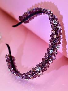 1件优雅紫色水晶发箍，饰有闪亮水钻，简约设计，适合新娘、伴娘、订婚、派对、节日、日常佩戴。发箍/发圈 - 紫色 - 查看 5