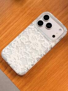 1pc Ins Ancient Art Retro Lace Rose Exquisite Phone Case For IPhone 17 AIR 16 15 14 13 12 11 Pro XSMAX MINI XR 7 8 Plus Cover - White Lace - View 3
