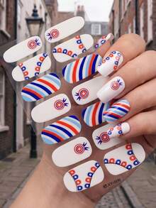 独立日元素英伦风美甲贴纸，全包覆式自粘防水美甲贴，可移除美甲贴纸 - 彩色 - 查看 12