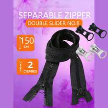 #8 Black Separating Dual Zipper, Suitable For Jackets, Coats, Bags, Backpacks, Wallets, Adult & Children's Clothing, DIY Crafts, Durable, Smooth Sliding, Length 60-150cm - C-Black - View 5