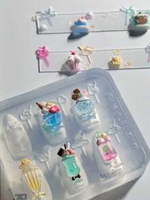 1pc Nail Art Mold, Dreamy Juice Cup Straw, Cute Dessert Cream DIY Beverage Cup 3D Mold - 無色 - 查看 2