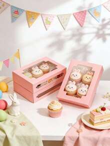 6个/12个装甜甜圈和纸杯蛋糕纸盒，烘焙包装盒，适用于蛋糕、糕点、巧克力、饼干、馅饼、生日派对、婚礼、复活节、礼品、蛋糕外卖盒 - 查看 4