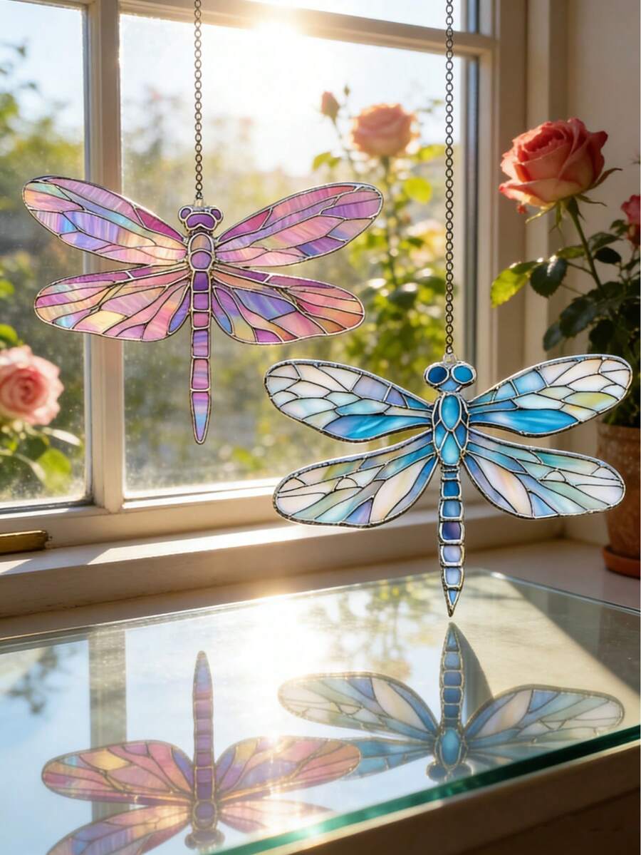 1件/2件装波西米亚风蜻蜓挂饰，色彩缤纷的昆虫装饰品，波西米亚自然风家居装饰，复古房间装饰，适用于客厅、卧室、阳台、窗帘墙面艺术展示、乡村花园装饰、乔迁礼物