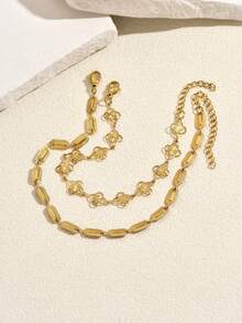 Vintage Floral Connected Metal Bracelet For Women, Geometric Niche Elegant Minimalist Chain Bracelet, Suitable For Daily, Party, Street, American Style Jewelry Gift - Yellow Gold - View 2