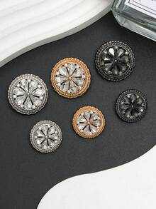 4颗/套复古花卉图案镂空水钻金属纽扣，适用于女士西装、制服、外套、毛衣、皮草大衣装饰，手工缝纫DIY配件，可重复使用，多功能 - 多色 - 查看 2