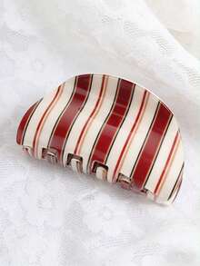 1个韩版新款蓝色咖啡条纹发夹，复古优雅女士颈后发夹，高端百搭发饰，夏季沙滩装扮抓夹度假发夹 - 彩色 - 查看 4