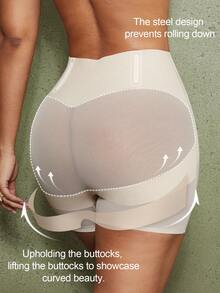 1件装女士塑身连体衣，收腹提臀，网眼短裤内裤 - 杏色 - 查看 3