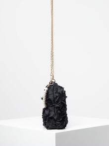Crossbody Bag, Floral Print, Pearl Decor, Chain Strap, Women's Handbag, Gala Night, Party Outfits, Prom Bag, Prom Accessories, Wedding Items, Elegant Women's Wallet, Gifts For Women (Pattern Random) - Black - View 7