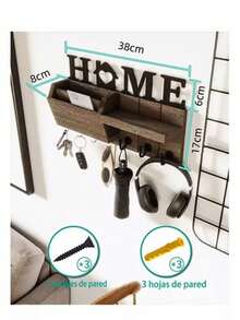 Soporte de Pared para Llavero Porta Llaves para Pared Colgador de Llaves con 7 Ganchos Organizador de Correo de Rústica Colgador para Llaves para Llaves Estante Decorativo de Pared, Marrón - Marrón - Ver 6