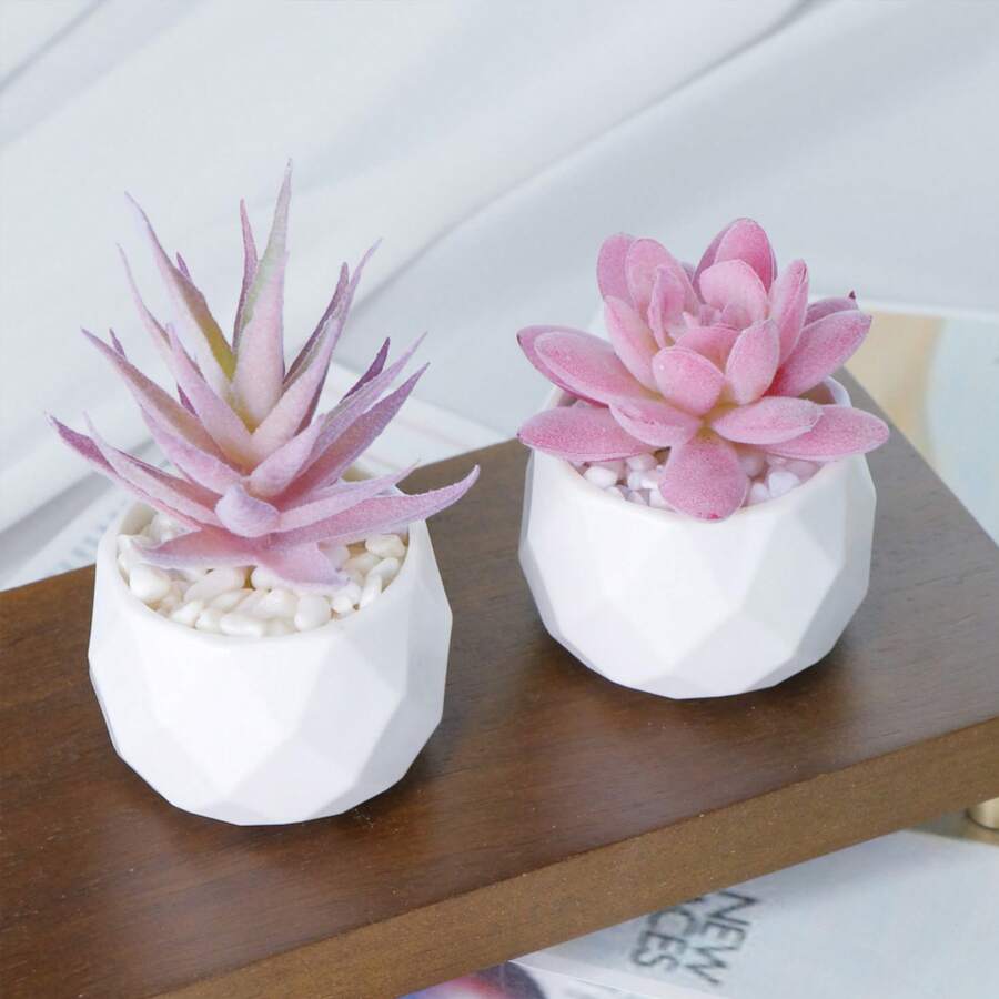 Artificial Succulent Potted Plant, Small Fake Pink Flower, Suitable For Living Room, Bedroom, Office Desk, Bookshelf, Bathroom Decor
