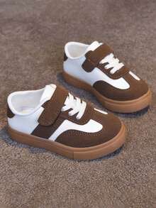1 đôi giày thể thao đế bằng cổ thấp unisex mới, chống mài mòn và chống trượt, giày trượt ván trẻ em, giày thời trang đa năng cho học sinh, giày tập bò nhẹ cho trẻ sơ sinh, thích hợp cho mùa xuân, hè, thu, đông. - màu nâu - Xem 8