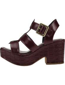 Women's Wedge Sandal With Platform Heel, Shekinah Style, Wide Buckle, Fashion - 紅木色 - 查看 4