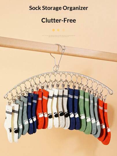 1 Piece, Stainless Steel Windproof Sock Hanger, Household & Dormitory Underwear & Sock Drying Rack, Space-Saving Multi-Functional Hanger