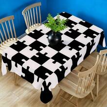 1 Pc Modern Black And White Puzzle-Grid Tablecloth, Easy-To-Clean Machine Washable Table Cloth, Multi-Size Square Tablecloths, Perfect For Kitchen And Restaurant Table Decorations, Holiday Dinners, Parties, Indoor And Outdoor Banquet Decorations. - Black and White - View 1