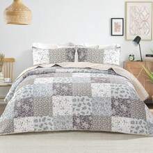 Patchwork Quilts Queen Size Extra Soft Boho Floral Bedspreads for Bed Reversible Lightweight Full Queen Quilt Bedding Set Printed Coverlets with 2 Pillow Shams for All Seasons Grey - Gris Claro - Ver 8