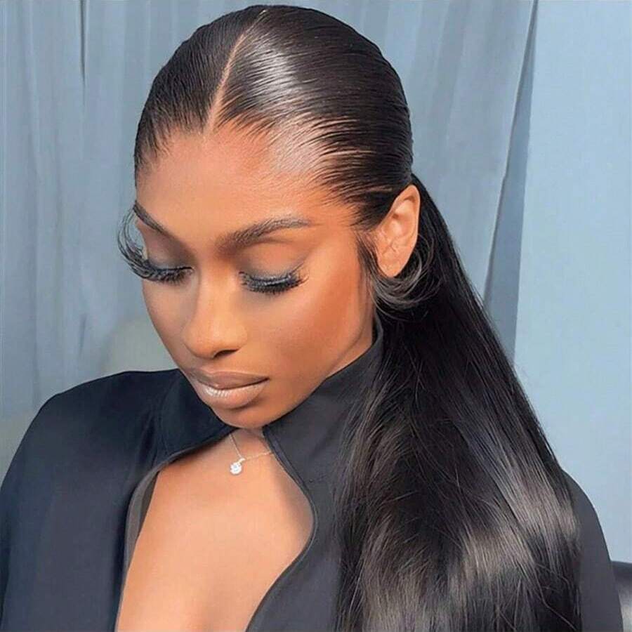 Peluca frontal de encaje de 28 pulgadas - 13x4 Ombré marrón a dorado resaltado, cabello liso, sin pegamento y sin costuras, densidad del 200% para mujeres, adecuada para fiestas, vacaciones y uso diario