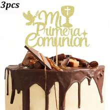 1pc/3pcs/6pcs Glitter Communion Cake Decorations, Baptism Party Cake Decor - Multicolor - View 15