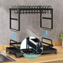 HanTai Dish Drying Rack, 2 Tier Large Dish Drying Rack For Kitchen Counter With Drainboard Stainless Steel Dish Drainer For Dish/Knifes/Cup/Cutting Board, Black - 查看 9