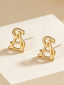 1 Pair Asymmetrical Geometric Earrings For Women - Gold aS Letter Stud Earrings - View 4