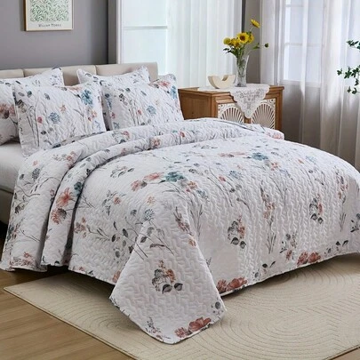 2/3pcs Iris Flower Bedspread Set (Bedspread*1, Pillowcase*1/2, Excluding Pillow Insert), Fashion Printed Design, Elegant, Breathable & Comfortable, Soft Fabric, Suitable For Bedroom, Hotel, Guest Room, Bedding Set, All Season