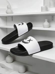 四季室内拖鞋，校园风浴室拖鞋，宿舍拖鞋，情侣拖鞋，户外沙滩拖鞋，运动拖鞋，一脚蹬拖鞋，笑脸图案，活力日常 - 白色 - 查看 6