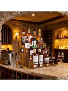 1pc 4-Tier Wooden Wine Bottle Rack | Portable Bar Organizer Rack, Suitable For Home Bar, Living Room And Fireplace Area - Ideal For Whiskey Collectors And Home Entertainers - Stylish Liquor Storage Rack For Cocktail Enthusiasts - Multicolor - View 7