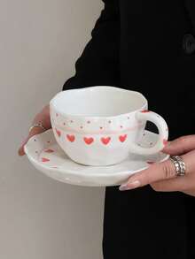 Bộ 1 tách và đĩa sứ hình trái tim bất đối xứng thủ công, tách cà phê sáng tạo để pha latte art, tách tráng miệng, quà tặng bạn gái, tách trà chiều, tách sữa bữa sáng, đĩa tráng miệng hình trái tim dễ thương, thích hợp cho nhà hàng, quán cà phê, văn phòng, cửa hàng tráng miệng. - Nhiều màu - Xem 4