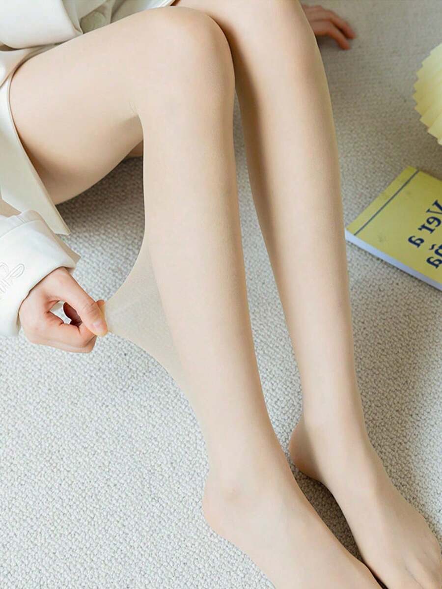 1双女士杏色透明连裤袜 - 半透明高弹力；轻盈舒适；约会之夜和日常时尚的完美之选。 - 杏色 - 查看 1